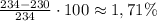 \frac{234-230}{234} \cdot 100 \approx 1,71\%