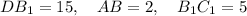 DB_1=15,\quad AB=2,\quad B_1C_1=5