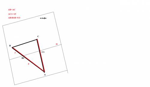 Плоскость альфа пересекает стороны треугольника abc ab=ac соответственно в точках b1 и c1. известно,