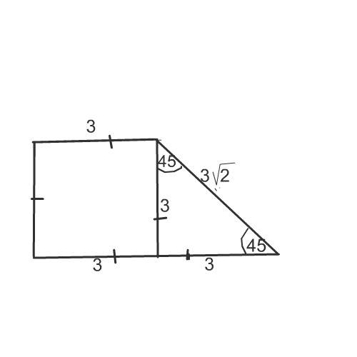 Впрямоугольной трапеции abck большая боковая сторона равна 3 корня из 2 см , угол k равен 45 градусо