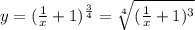 y=(\frac{1}{x}+1)^\frac{3}{4}=\sqrt[4]{(\frac{1}{x}+1)^3}