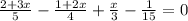 \frac{2+3x}{5}-\frac{1+2x}{4}+\frac{x}{3}-\frac{1}{15}=0 