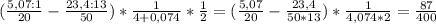 (\frac{5,07:1}{20}-\frac{23,4:13}{50})*\frac{1}{4+0,074}*\frac{1}{2}=(\frac{5,07}{20}-\frac{23,4}{50*13})*\frac{1}{4,074*2}=\frac{87}{400}