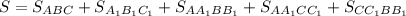 S=S_{ABC}+S_{A_1B_1C_1}+S_{AA_1BB_1}+S_{AA_1CC_1}+S_{CC_1BB_1}