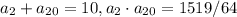 a_2+a_{20}=10, a_2\cdot a_{20}=1519/64