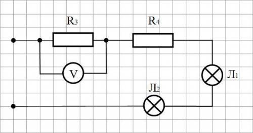 Последовательно в цепь подключили 2 лампочки и 2 сопротивлениями 1, 1.5, 4 и 3 ом соответственно. к