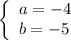 \left\{ \begin{array}{ll}a=-4\\b=-5\end{array}