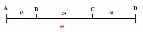 На плоскости расположены точки а,в,с и d. известно, что ав=13, вс=24, сd=18, ad=55. найдите длину от