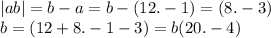 |ab| = b - a = b - (12. - 1) = (8. - 3) \\ b = (12 + 8. - 1 - 3) = b(20. - 4)