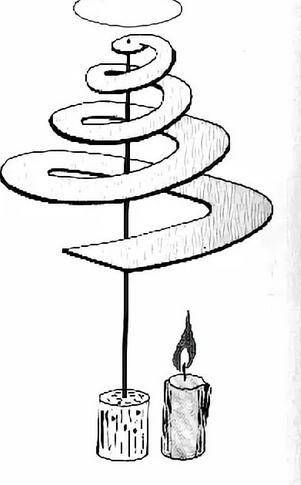 Змейку», вырезанную по спирали из бумаги и посаженную на вязальную спицу, поместили над зажжённой га