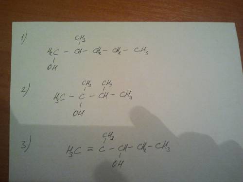 Написать структурные формулы следующих соединений: 1)2-метилпентанол-1 2)2,3-диметилбутанол-2 3)2-ме