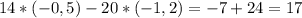 14*(-0,5)-20*(-1,2)=-7+24=17