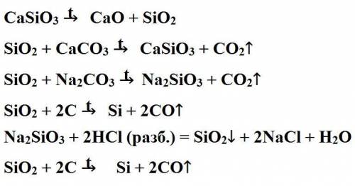 Напишите уравнения реакций ряда превращений: casio3< -> sio2< -> na2sio3 ↓ ↓ si si