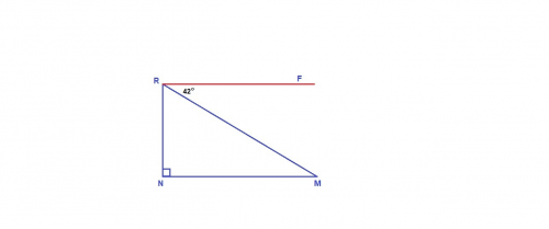 На рисунке треугольник mnr прямоугольный. угол n =90 градусов.rf//mn. угол mrn=42градуса найдите уго