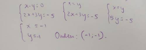 Решите графически систему уравненийx-y=0 2x+3y=-5​