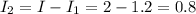 I_{2}=I-I_{1}=2-1.2=0.8