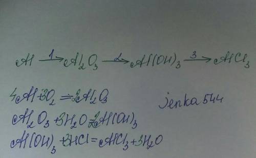 Осуществите цепочку превращенийal--- al2o3 --- al (он)3 --- alcl3буду )