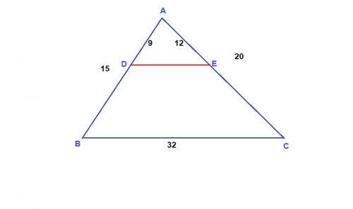 Втреугольнике авс ав=15 м,ас=20 м,вс=32 м.на стороне ав отложен отрезок ad=9 м,а на стороне ас отрез