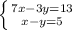 \left \{ {{7x-3y=13} \atop {x-y=5}} \right.