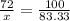 \frac{72}{x} = \frac{100}{83.33}