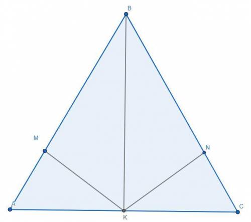 Вравнобедренном треугольнике abc bk- медиана проведеная к основанию. точка m и n принадлежит боковым