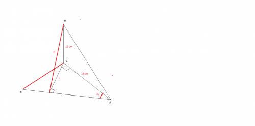 Втреугольнике авс угол с прямой, а угол а=30 градусов. через точку с проведена прямая см, перпендику