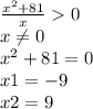 \frac{x^2+81}{x}0\\ x\neq0\\ x^2+81=0\\ x1=-9\\ x2=9