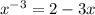 x^{-3}=2-3x