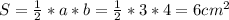 S=\frac{1}{2}*a*b=\frac{1}{2}*3*4=6cm^{2}