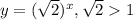 y=(\sqrt{2})^x, \sqrt{2}1