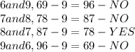 6and9,69-9=96-NO\\7and8,78-9=87-NO\\8and7,87-9=78-YES\\9and6,96-9=69-NO