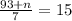 \frac{93 + n}{7} = 15