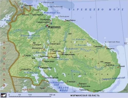 Вкаком направлении протягивается и на какое расстояние (на сколько километров) г.мурманск