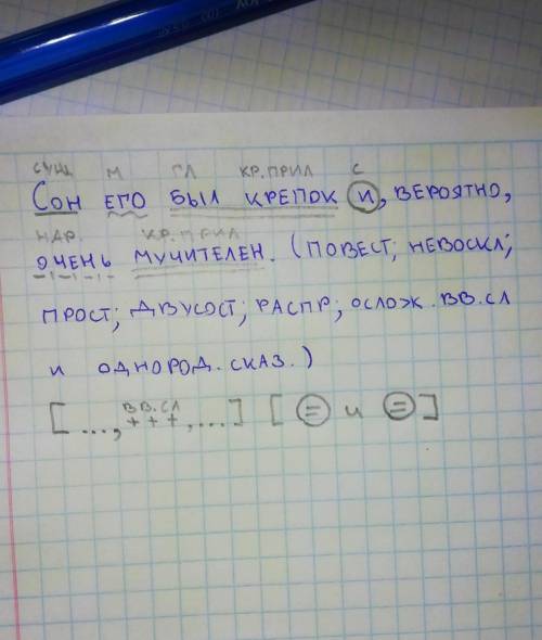 Синтаксический разбор предложения сон его был крепок и вероятно мучителен.​