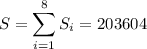 S=\displaystyle \sum^{8}_{i=1}S_i=203604