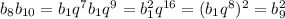 b_8b_{10}=b_1q^7b_1q^9= b_1^2q^{16}=(b_1q^8)^2=b_9^2