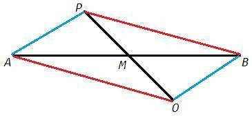 Отрезки ab и po пересекаются в точке м, причем точка м является серединой каждого изэтих отрезков. д
