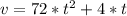 v = 72*t^{2}+4*t