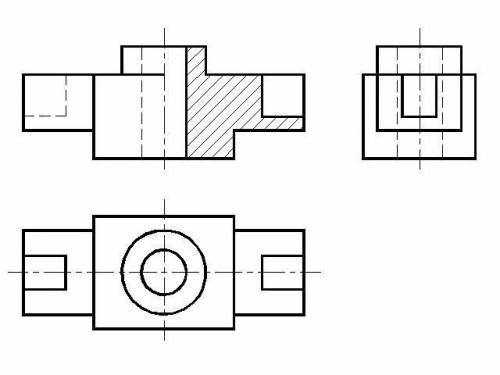 Счерчениемнужно построить третий вид и соединение половины фронтального вида и половины разреза