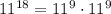 11^{18}=11^9\cdot 11^9