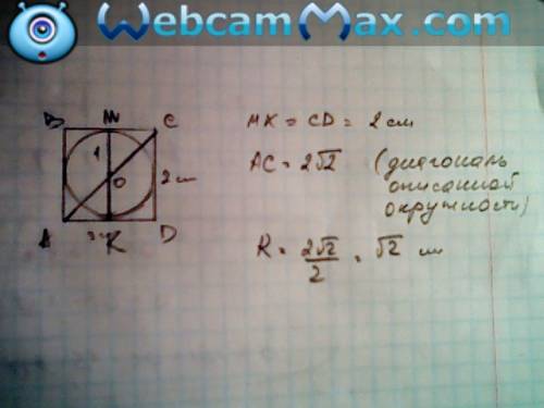 Радиус окружности вписанный в квадрат равен 1 см чему равен радиус окружности описанной около него