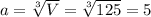 a=\sqrt[3] {V}=\sqrt[3] {125}=5