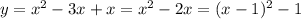 y=x^2-3x+x=x^2-2x=(x-1)^2-1