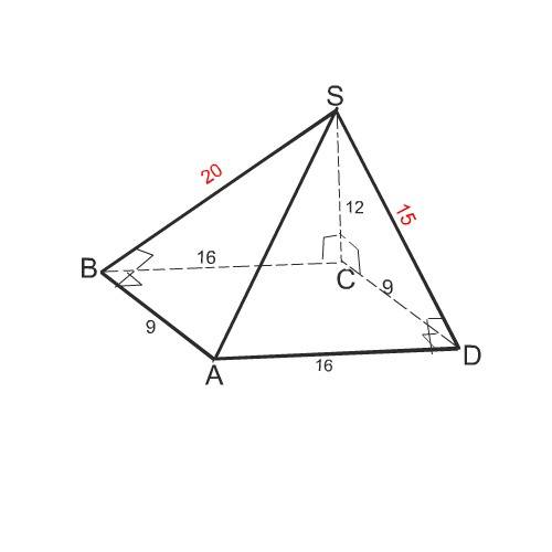 (метка : са-22, вариант а2, 1) основание пирамиды - прямоугольник со сторонами 9 см и 16 см. высота