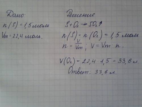 Решите : какой объём кислорода потребуется для окисления 1,5 моля серы(4)валентной ! заранее))