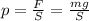 p=\frac{F}{S} = \frac{mg}{S}