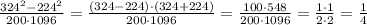 \frac{324^2-224^2}{200\cdot1096}=\frac{(324-224)\cdot(324+224)}{200\cdot1096}=\frac{100\cdot548}{200\cdot1096}=\frac{1\cdot1}{2\cdot2}=\frac14