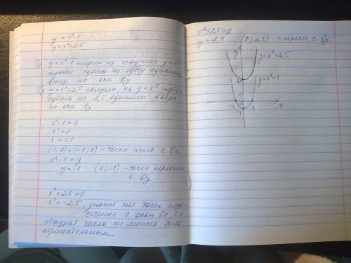 1)на одной координатной плоскости постройте график функции: а)y=x²-1 в)y=x²+2,5 пересекаются ли эти