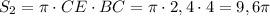 S_2=\pi\cdot CE\cdot BC=\pi\cdot2,4\cdot4=9,6\pi