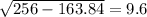 \sqrt{256-163.84}=9.6